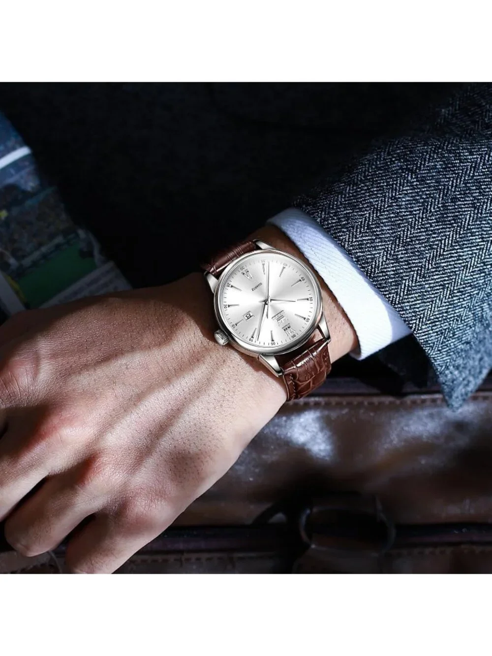 Men's White Classic Analog Casual Luxury Leather Band Quartz Date Wrist Watch
